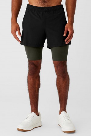 Alo Yoga 5" Revival 2-in-1 Miesten Shortsit Mustat Vihreä | Suomi 6824-UXBZM
