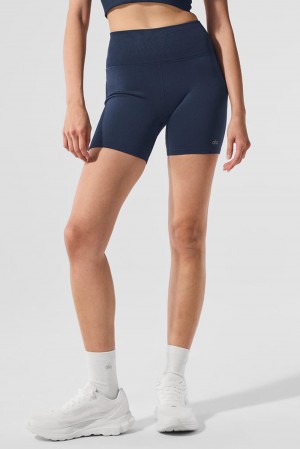 Alo Yoga 5" Seamless Ribbed Favorite Naisten Shortsit Laivastonsininen | Suomi 3970-KOYUQ