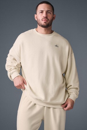 Alo Yoga Accolade Crew Neck Miesten Villapusero Oat Milk | Suomi 9406-NUPMS