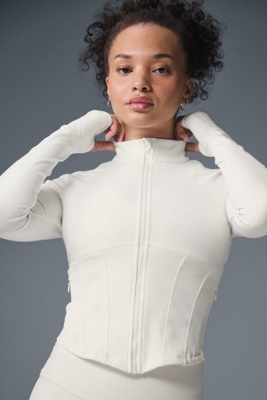 Alo Yoga Airbrush Corset Full Zip Naisten Takit Ivory | Suomi 3645-JVBRP