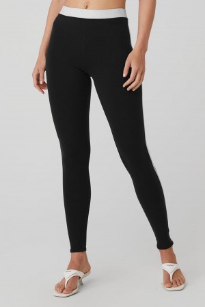 Alo Yoga Airbrush High-Waist Streamlined Naisten Leggings Mustat Valkoinen | Suomi 5067-QULCT