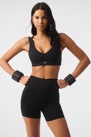 Alo Yoga Airlift Ribbed Jump Start V-Neck Naisten Urheiluliivi Mustat | Suomi 0169-UIVCF