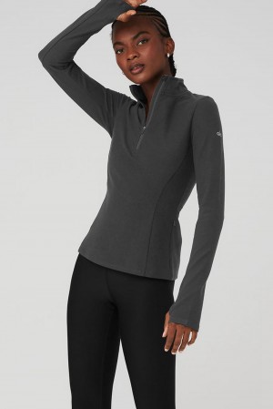 Alo Yoga Alosoft 1/2 Zip Rapid Naisten Villapusero Anthracite | Suomi 9327-QHIAF