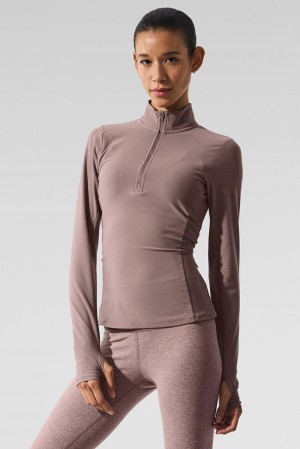 Alo Yoga Alosoft 1/2 Zip Rapid Naisten Villapusero Mushroom | Suomi 2460-ZMEWL