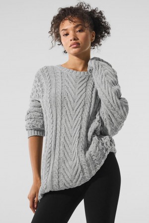 Alo Yoga Cable Knit Crew Neck Naisten Neulepuserot Harmaat | Suomi 9730-HTSIV