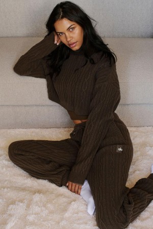Alo Yoga Cable Knit Winter Bliss Naisten Housut Espresso | Suomi 5640-DJZEF