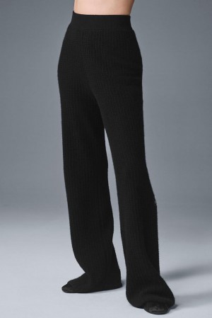 Alo Yoga Cashmere High-Waist Plush Waffle Naisten Housut Mustat | Suomi 2936-OQNXU
