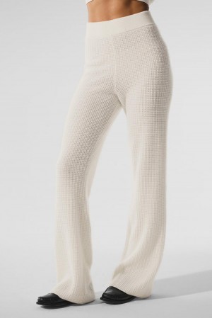Alo Yoga Cashmere High-Waist Plush Waffle Naisten Housut Ivory | Suomi 7138-HOLSA