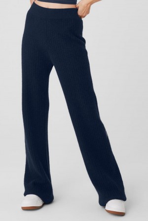 Alo Yoga Cashmere High-Waist Plush Waffle Naisten Housut Laivastonsininen | Suomi 4751-MKXPN