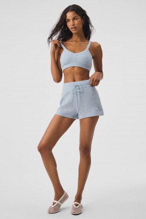 Alo Yoga Cashmere High-Waist Plush Waffle Naisten Shortsit Sininen | Suomi 2506-YAIRW