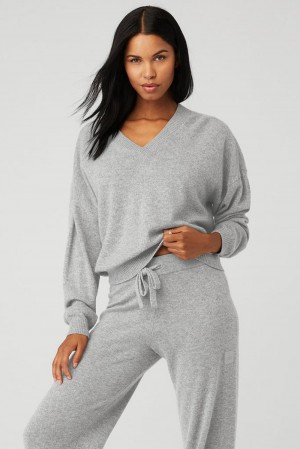 Alo Yoga Cashmere Jet Set V-Neck Naisten Villapusero Harmaat | Suomi 1672-QCLRU