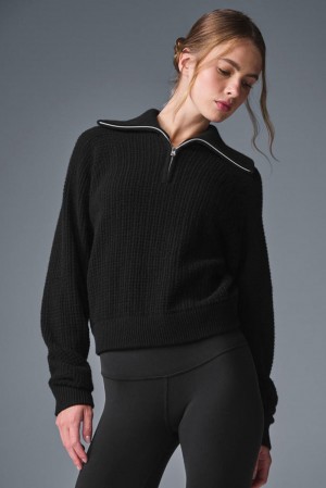 Alo Yoga Cashmere Plush Waffle 1/4 Zip Naisten Villapusero Mustat | Suomi 6349-BCAZY