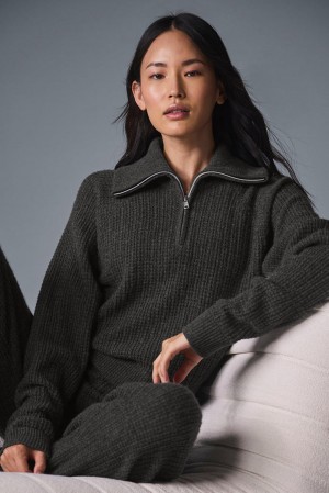 Alo Yoga Cashmere Plush Waffle 1/4 Zip Naisten Villapusero Tummanharmaat | Suomi 0574-NHQKB