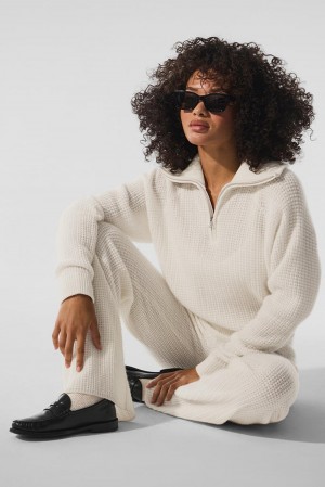 Alo Yoga Cashmere Plush Waffle 1/4 Zip Naisten Villapusero Ivory | Suomi 3968-ABIHN