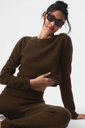 Alo Yoga Cashmere Plush Waffle Cropped Naisten Pitkähihainen Espresso | Suomi 3817-CMWHV