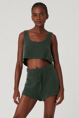 Alo Yoga Cashmere Plush Waffle Cropped Naisten Juoksupaidat Tumman | Suomi 4053-FQCOX
