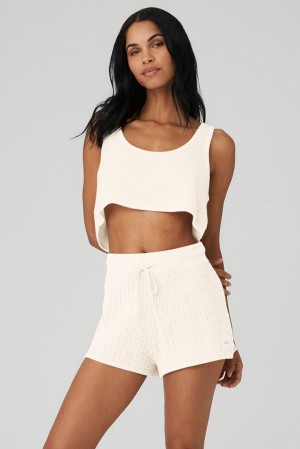 Alo Yoga Cashmere Plush Waffle Cropped Naisten Juoksupaidat Ivory | Suomi 8207-BWNDK
