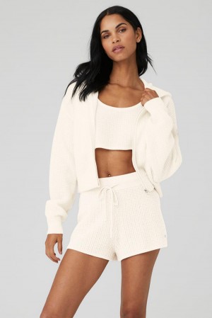 Alo Yoga Cashmere Plush Waffle Full Zip Naisten Huppari Ivory | Suomi 9486-QMJRI