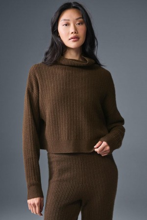 Alo Yoga Cashmere Plush Waffle Turtleneck Naisten Villapusero Espresso | Suomi 8647-HIMFA