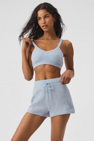 Alo Yoga Cashmere Plush Waffle V-Neck Naisten Urheiluliivi Sininen | Suomi 4906-GIDMS