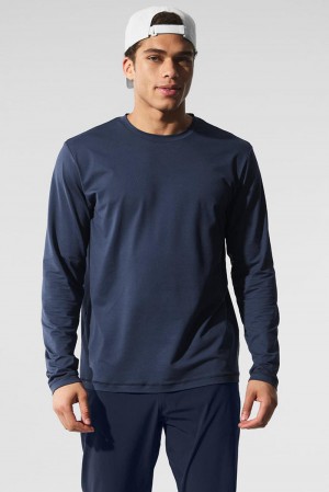 Alo Yoga Conquer Reform Crewneck Miesten Pitkähihainen Laivastonsininen | Suomi 5730-UQVAP
