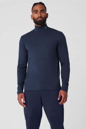 Alo Yoga Conquer Reform Mock Neck Miesten Pitkähihainen Laivastonsininen | Suomi 2970-XIGTP