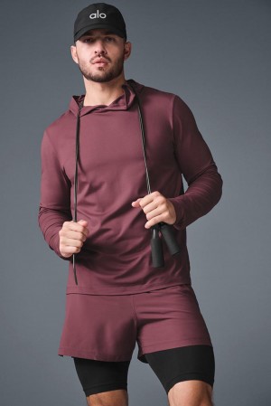 Alo Yoga Conquer Reform With Hood Miesten Pitkähihainen Viininpunainen | Suomi 5238-VCBGU