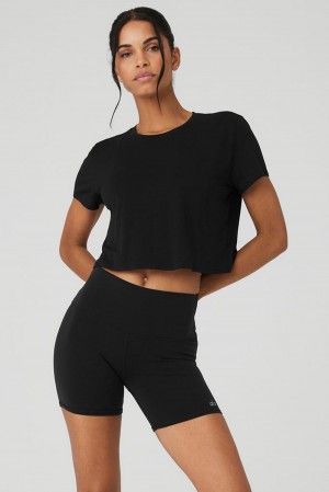 Alo Yoga Cropped All Day Naisten Short Sleeve Mustat | Suomi 5378-VMUSJ