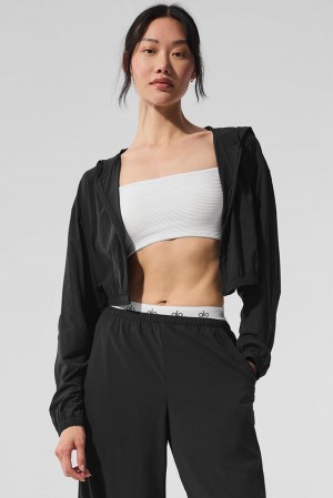 Alo Yoga Cropped Breezy Full-Zip Naisten Huppari Mustat | Suomi 8071-RWQFO