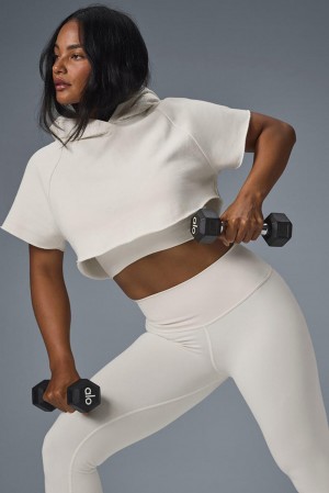 Alo Yoga Cropped In The Air Naisten Short Sleeve Ivory | Suomi 0491-LOUJP