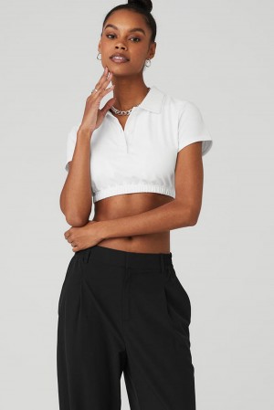 Alo Yoga Cropped Prestige Polo Naisten Pikeepaita Valkoinen | Suomi 8527-NJHVP