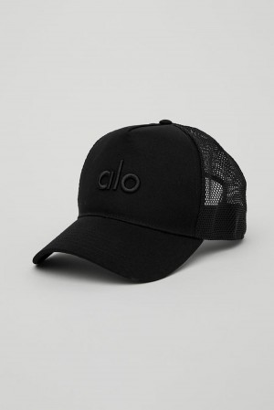 Alo Yoga District Naisten Trucker Lippis Mustat | Suomi 5961-SAYNG