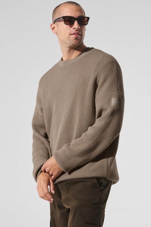 Alo Yoga Domain Rib Knit Crew Miesten Neulepuserot Gravel | Suomi 4753-NYEMG