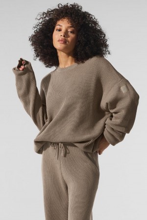 Alo Yoga Domain Rib Knit Crew Naisten Neulepuserot Gravel | Suomi 7961-QJVML