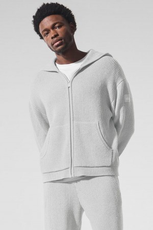 Alo Yoga Domain Rib Knit Full Zip Miesten Neulepuserot Harmaat | Suomi 9763-QWTGC
