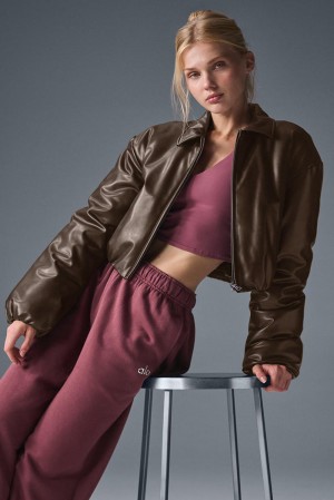 Alo Yoga Faux Leather Cropped Premier Naisten Bomber Takki Espresso | Suomi 0873-XRJVE