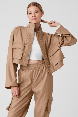 Alo Yoga Faux Leather Power Hour Naisten Takit Toasted Almond | Suomi 2719-YBXFN