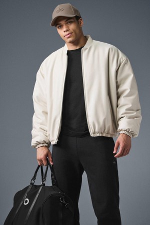 Alo Yoga Faux Leather Premier Miesten Bomber Takki Bone | Suomi 6485-BGHTM