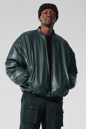 Alo Yoga Faux Leather Premier Miesten Bomber Takki Vihreä | Suomi 7405-PZKOD