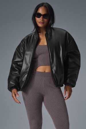 Alo Yoga Faux Leather Premier Naisten Bomber Takki Mustat | Suomi 1653-KEQUW