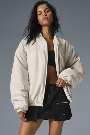Alo Yoga Faux Leather Premier Naisten Bomber Takki Bone | Suomi 6472-GIHPR