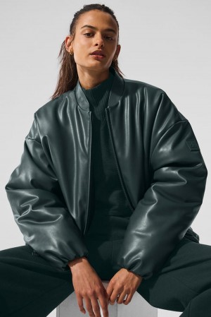 Alo Yoga Faux Leather Premier Naisten Bomber Takki Vihreä | Suomi 9410-YCZNU