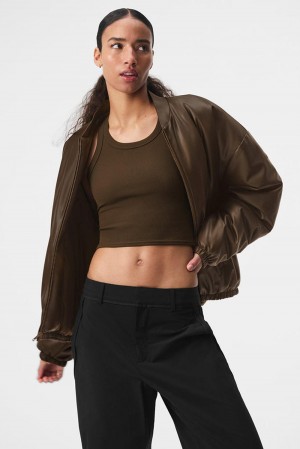 Alo Yoga Faux Leather Premier Naisten Bomber Takki Espresso | Suomi 7951-WOJIR