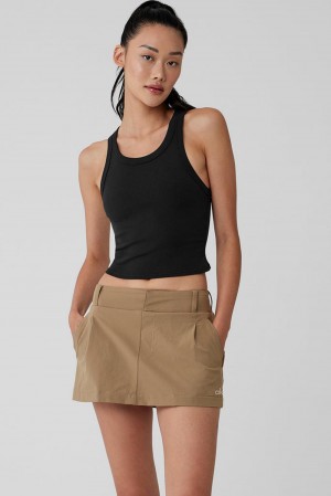 Alo Yoga Goddess Ribbed Go-To Naisten Juoksupaidat Mustat | Suomi 0846-HOBYI