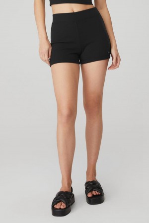 Alo Yoga Goddess Ribbed High-Waist Hot Naisten Shortsit Mustat | Suomi 9762-IBVNJ