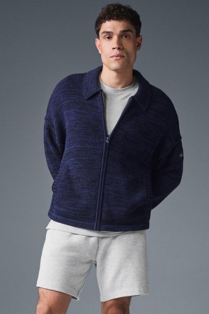 Alo Yoga Heritage Full Zip Miesten Neulepuserot Laivastonsininen | Suomi 7396-MYIXO