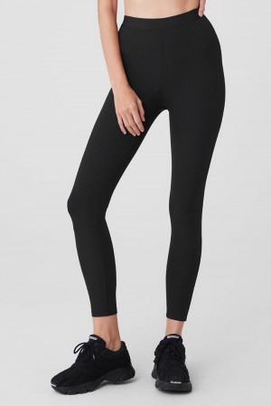 Alo Yoga High-Waist 7/8 Run It Back Naisten Leggings Mustat | Suomi 1385-ZDOFE