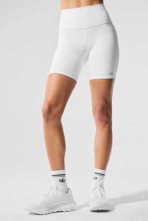 Alo Yoga High-Waist Biker Naisten Shortsit Valkoinen | Suomi 7951-OAQGC