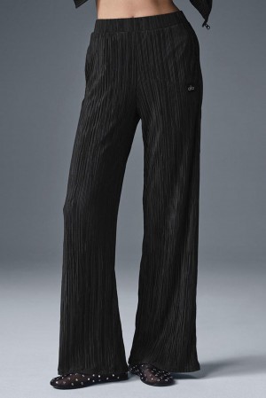 Alo Yoga High-Waist Micro Plisse Straight Leg Naisten Housut Mustat | Suomi 4253-ZSXPI