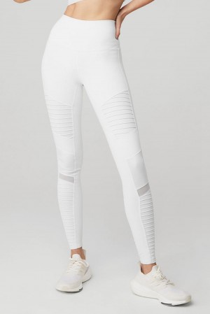 Alo Yoga High-Waist Moto Naisten Leggings Valkoinen Valkoinen | Suomi 1240-DEQHP